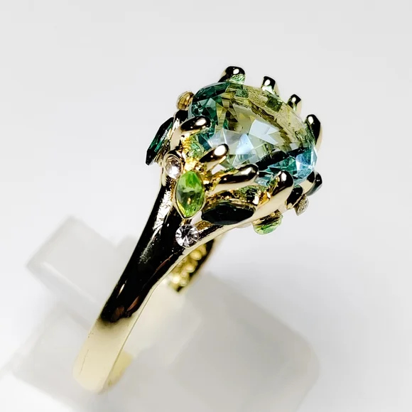 🎀18k/925 Leafy Aquamarine & Peridot Ring - Picture 2 of 6